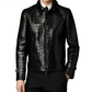 Crocodile Embossed Biker Leather Jacket For Men - Alligator Print