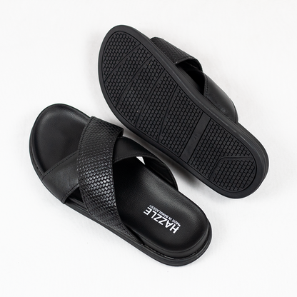 Hazzle Comfort Cross Black Leather Sandal