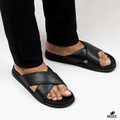 Hazzle Comfort Cross Black Leather Sandal