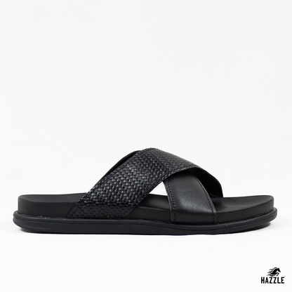 Hazzle Comfort Cross Black Leather Sandal