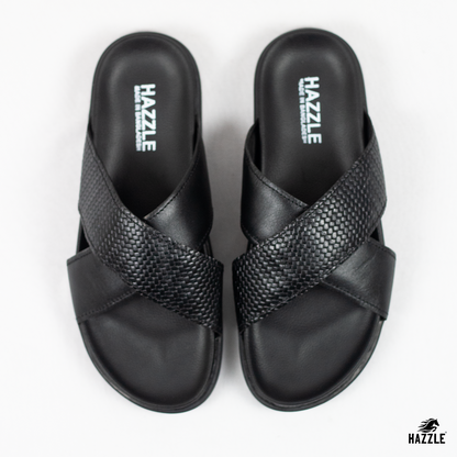 Hazzle Comfort Cross Black Leather Sandal