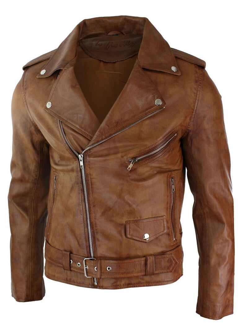 Brown Biker Leather Jacket