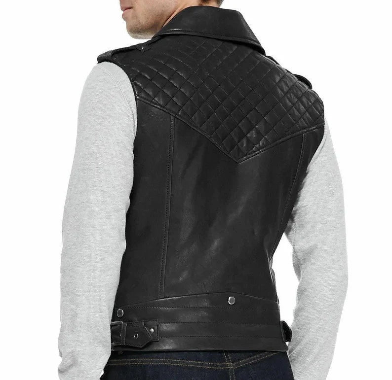 Men's Black Soft Leather Biker Leather Vest