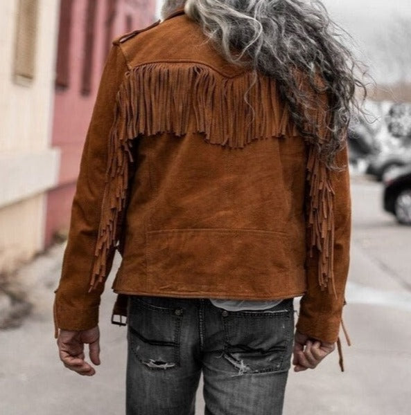 Western Jacket With Fringe Cowboy Style Suede Leather Jacket