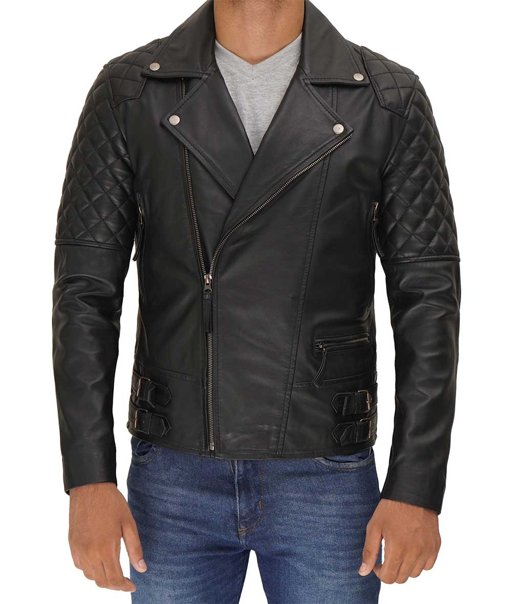 Men’s Quilted Black Leather Biker Jacket