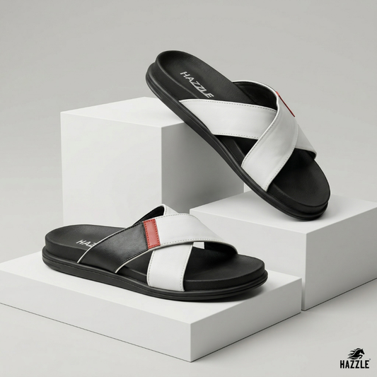 Posh White And Black | Imported Leather Sandal