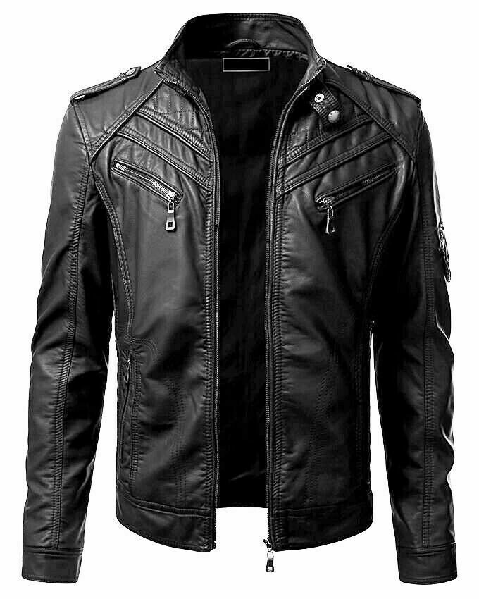 RACER BLACK GENUINE LEATHER SLIM FIT BIKER JACKET