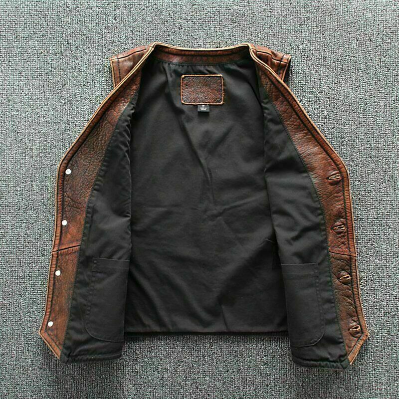 Brown Vintage Real Leather Motorcycle Vest Jacket