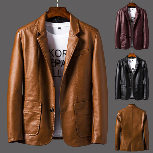 Leather Jacket Faux Suit Coat Formal Blazer