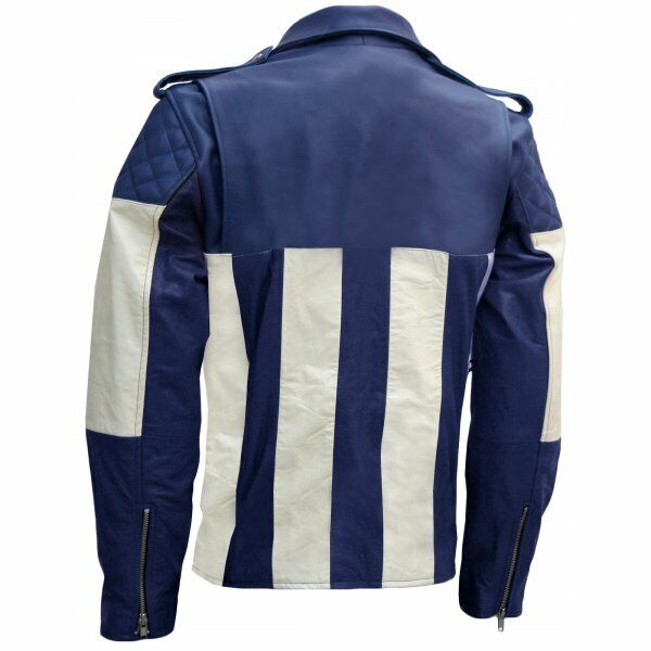 Genuine Lambskin Blue _ White Biker Leather Jacket