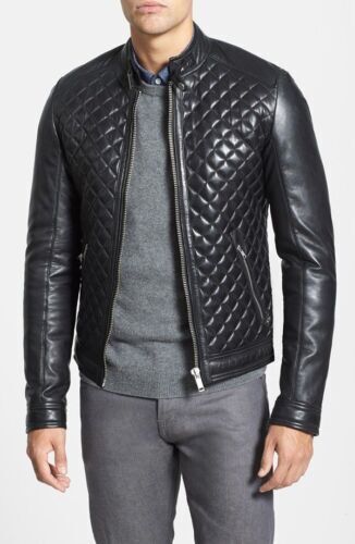 Casual Black Motorcycle Men's Jacket Genuine Biker