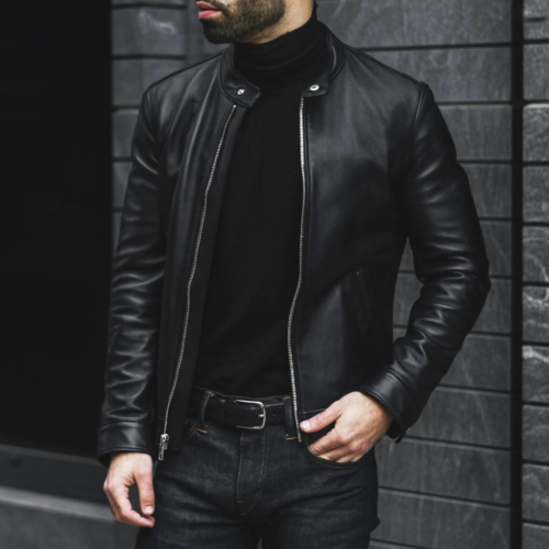 Black Racer Leather Jacket Men Biker Moto