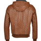 Men's Quilted Detachable Hooded Bomber Leather Jacket