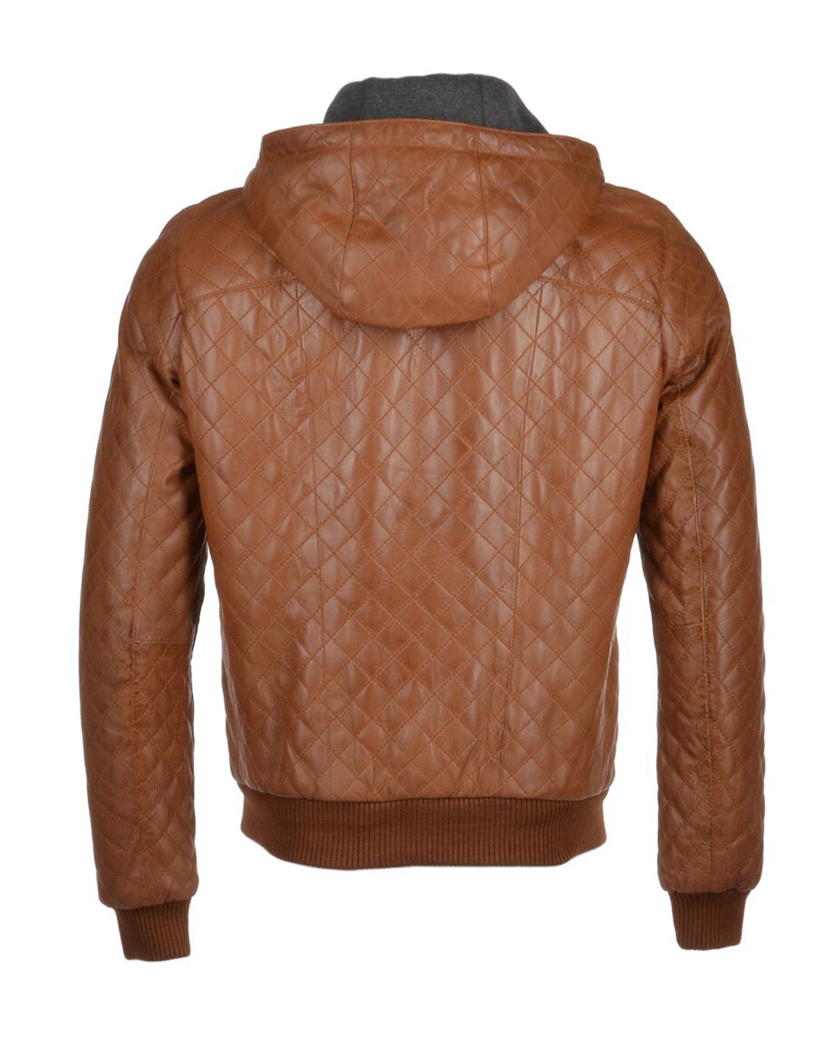 Men's Quilted Detachable Hooded Bomber Leather Jacket