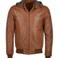 Men's Quilted Detachable Hooded Bomber Leather Jacket