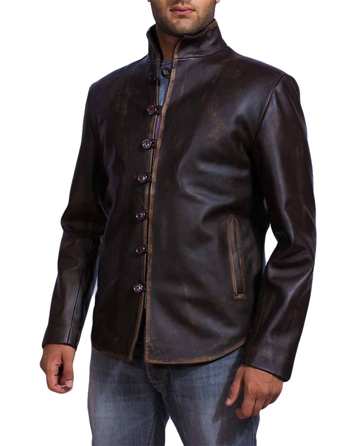 Men's Distressed Darkish Brown Biker Style Leather Jacket