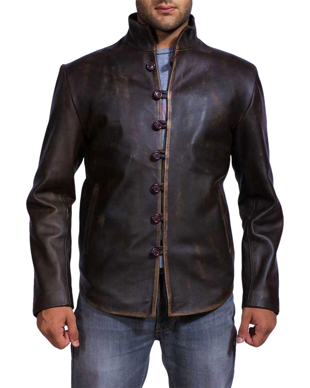 Men's Distressed Darkish Brown Biker Style Leather Jacket