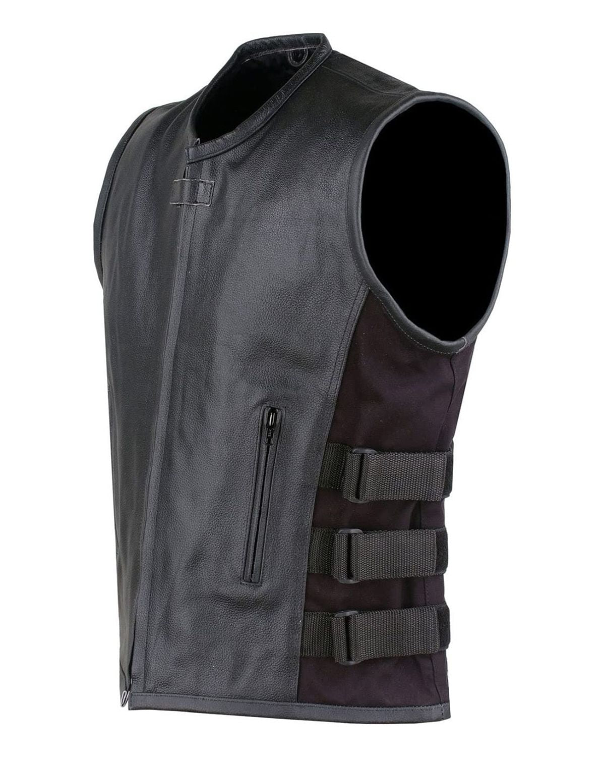 Men's Adjustable Velcro Straps Biker Leather Vest