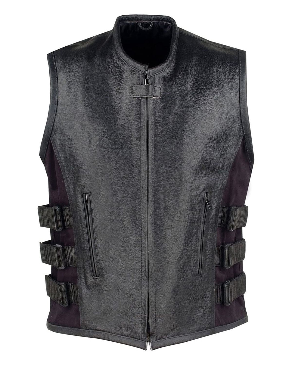 Men's Adjustable Velcro Straps Biker Leather Vest