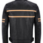 Men's Black With Beige Stripes Biker Leather Jacket