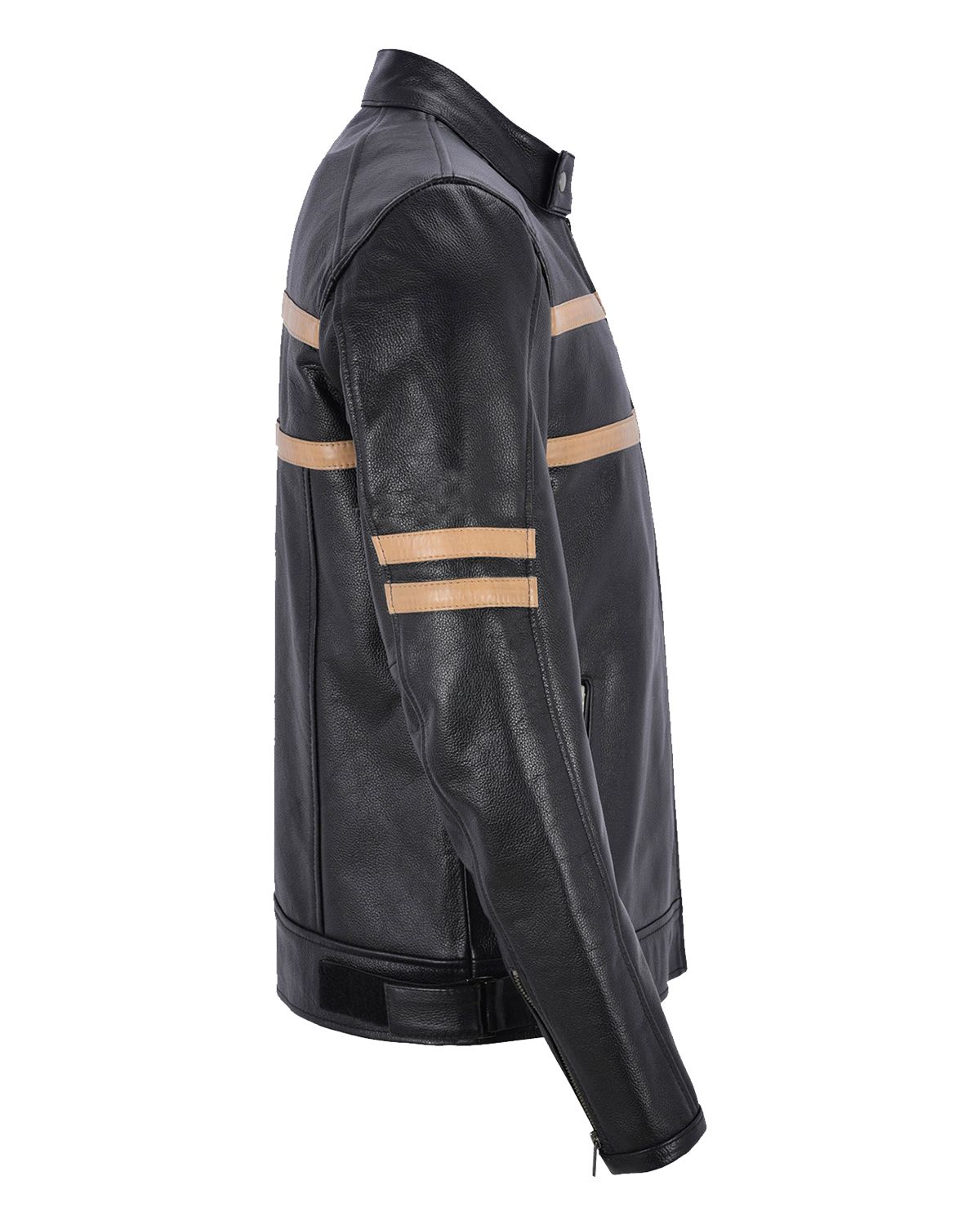 Men's Black With Beige Stripes Biker Leather Jacket