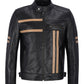 Men's Black With Beige Stripes Biker Leather Jacket