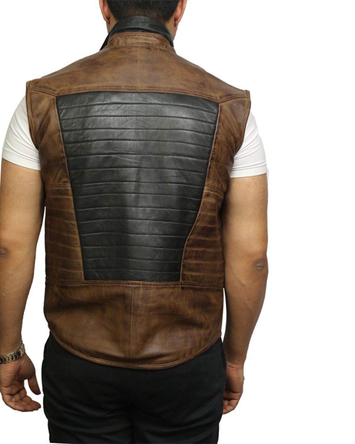 Men's Black and Brown Warmer Leather Vest