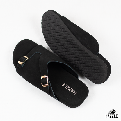 Suede Sandal - Double Belt Black