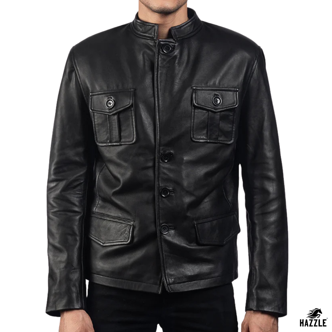 Two Pocket Black Leather Jacket