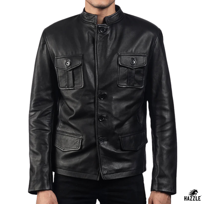 Two Pocket Black Leather Jacket