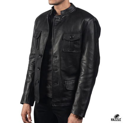 Two Pocket Black Leather Jacket